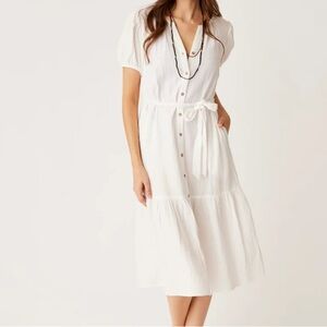 NWT Carve Designs memphis Gauze cloud White Organic Cotton midi puff Dress XS